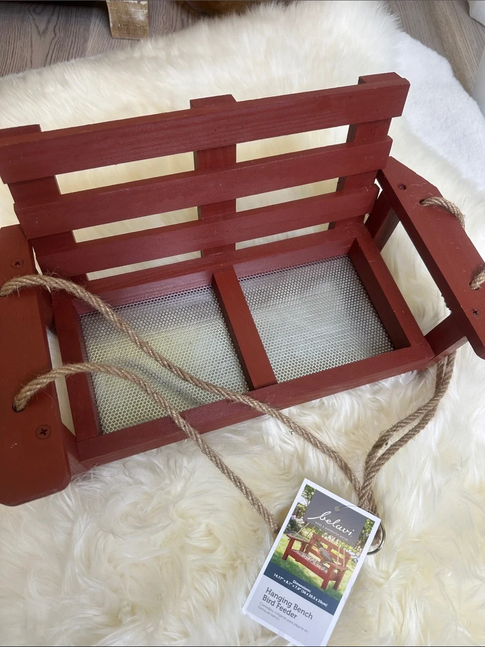 🆕NWT Belavi Rust Red Hanging Bench Bird Feeder